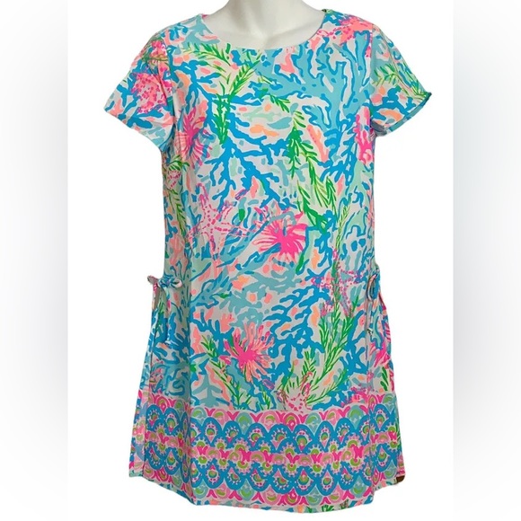 Lilly Pulitzer Blanca Stretch Romper Coral Bay Blue Pink Floral - Picture 2 of 7